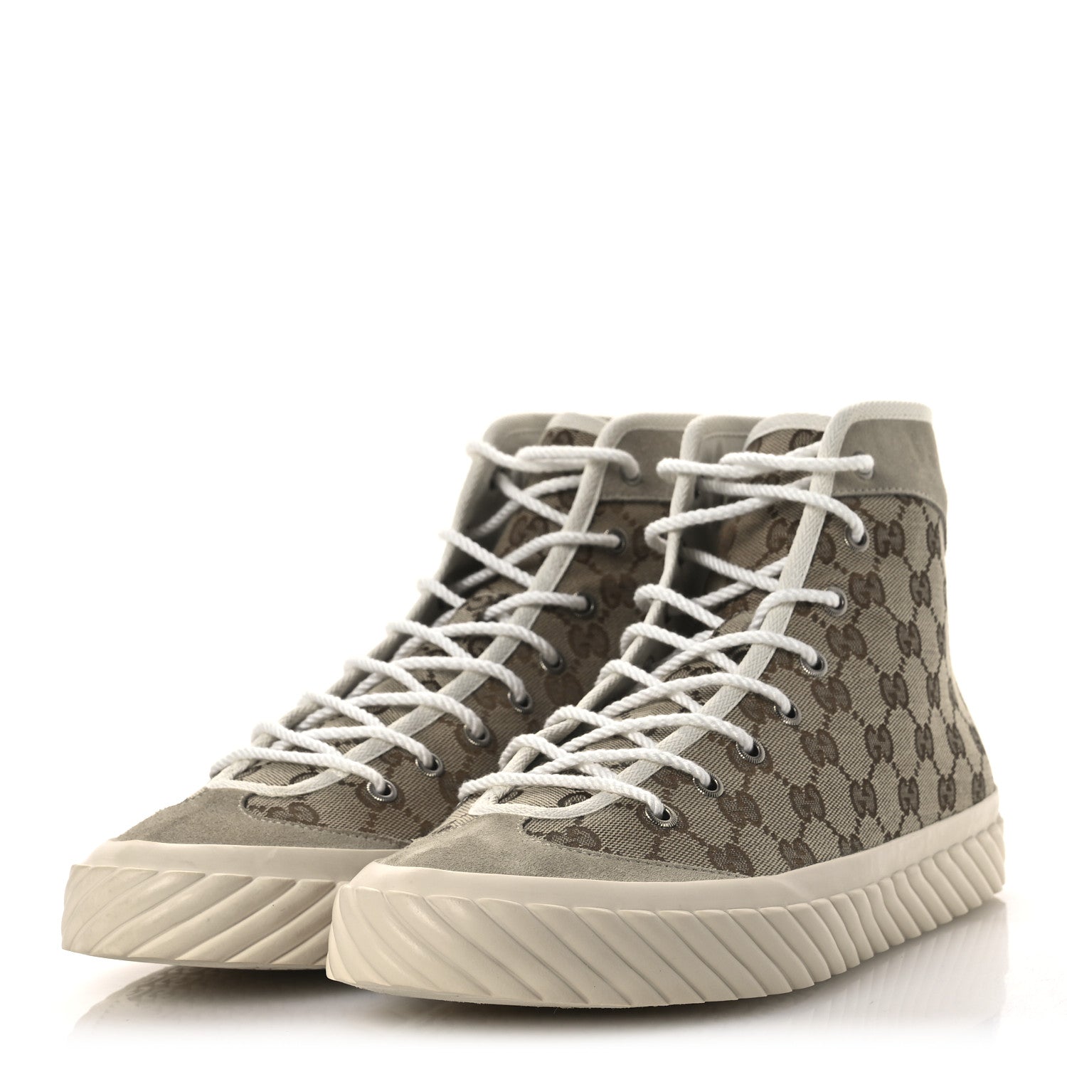 Gucci Monogram Suede Mens Tortuga High Top Sneakers 11 Beige Ebony Oatmeal Mystic White 4 of 12