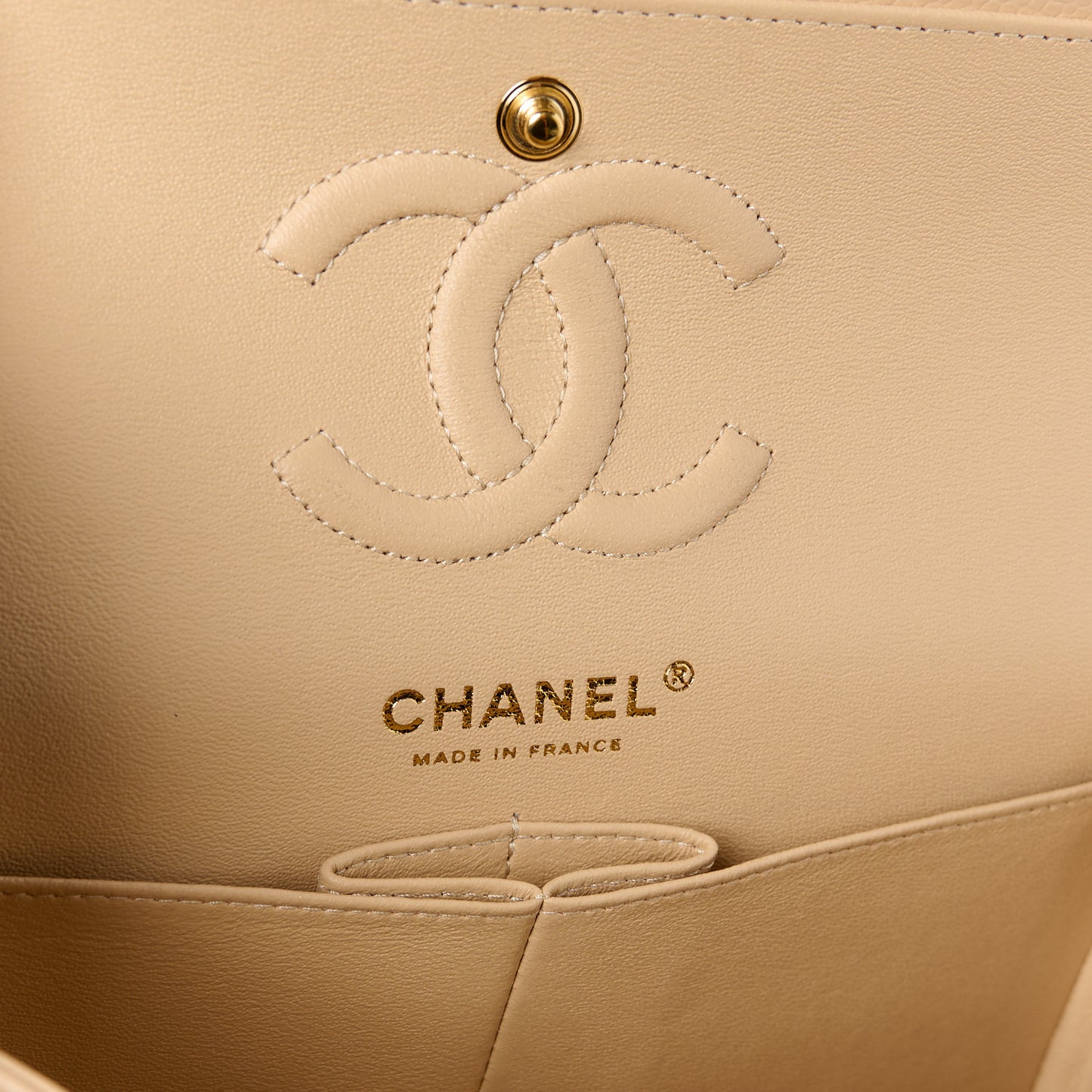 Caviar Quilted Small Double Flap Beige