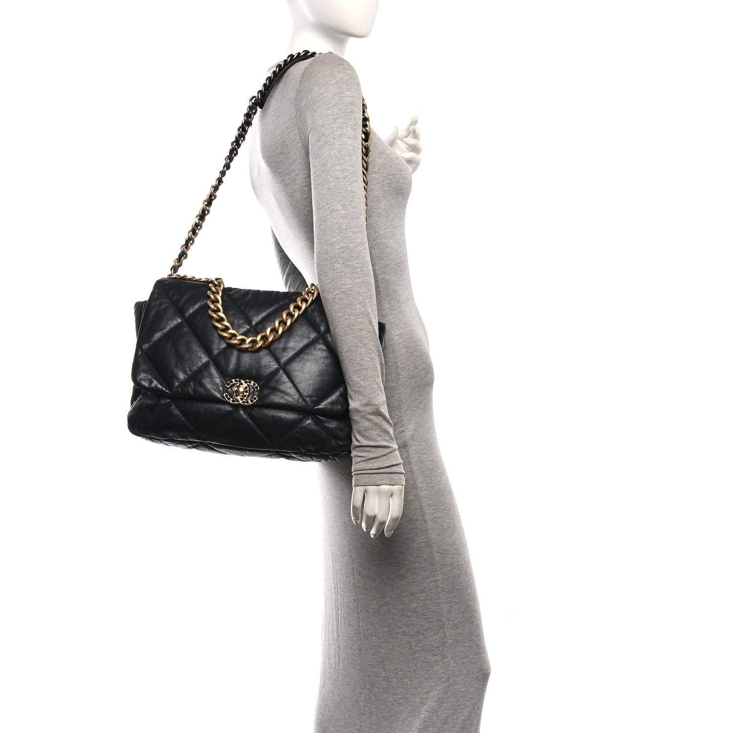Chanel Goatskin Quilted Maxi Chanel 19 Flap Black 2 of 10