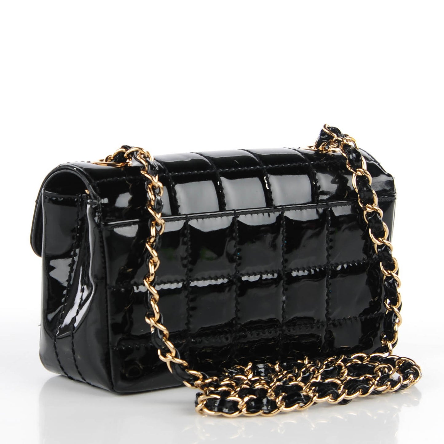 Patent Square Stitched Mini Flap Black