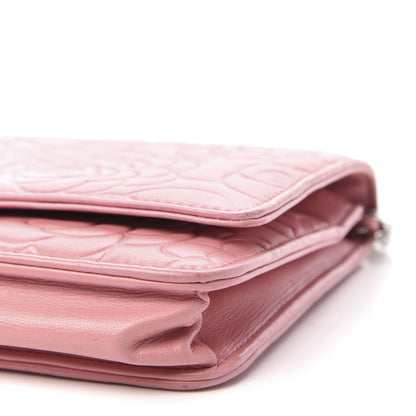 Chanel Lambskin Camellia Embossed Wallet On Chain WOC Pink 7 of 12