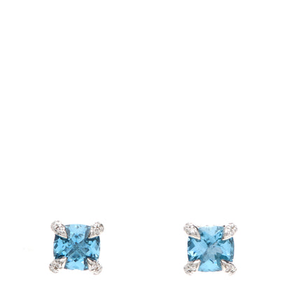 David Yurman Sterling Silver Diamond Blue Topaz 6mm Chatelaine Earrings 1 of 4