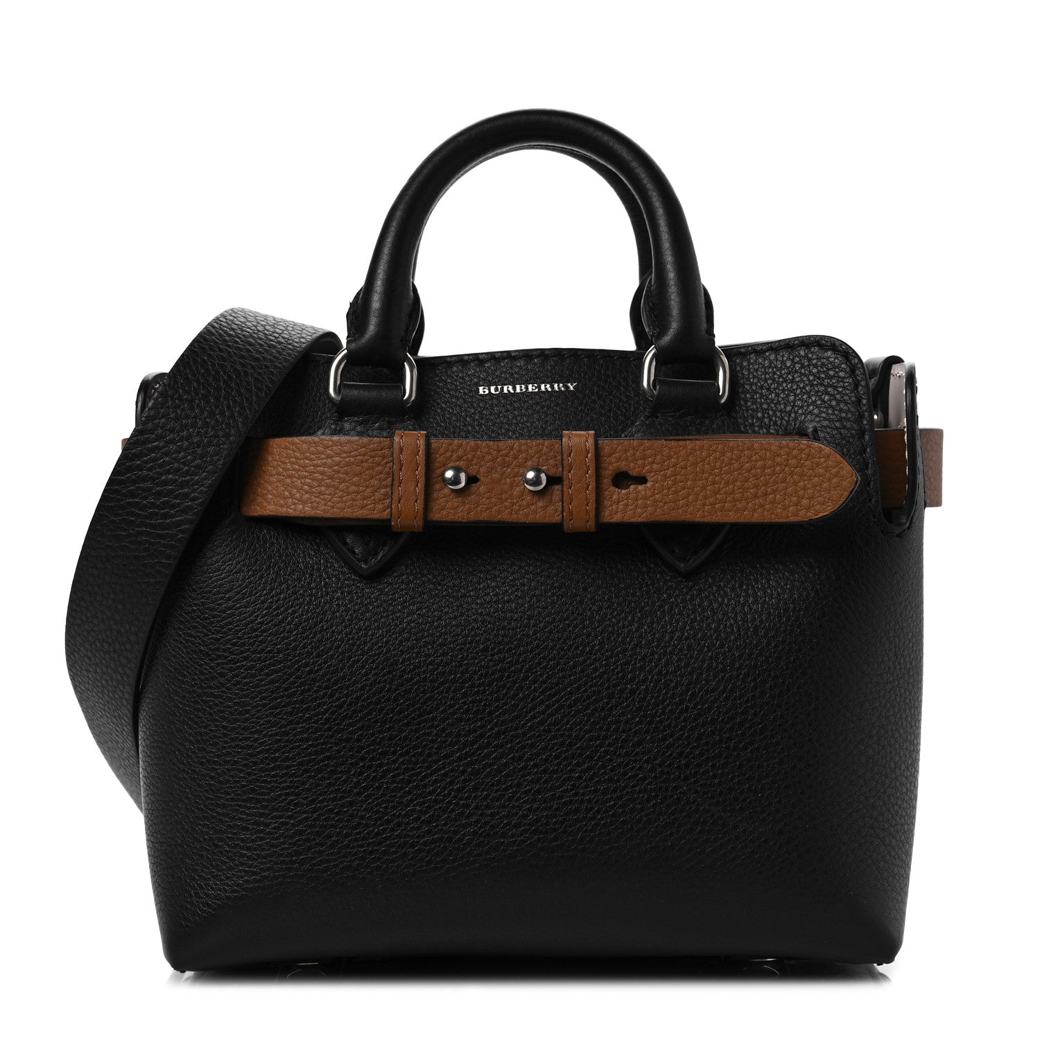 Burberry Grainy Calfskin Triple Stud Mini Belt Bag Black Tan 1 of 7