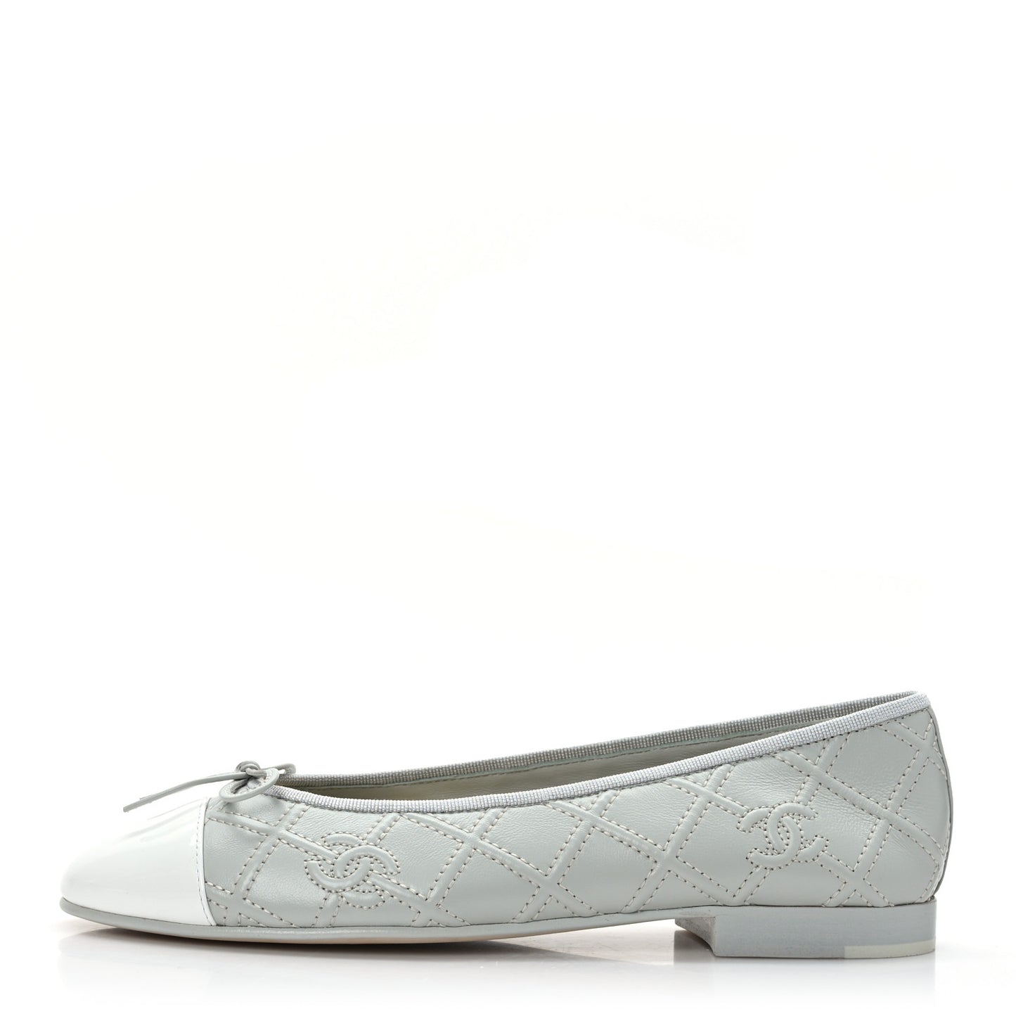 Lambskin Patent Double Stitched CC Cap Toe Ballerina Flats 37.5 Grey