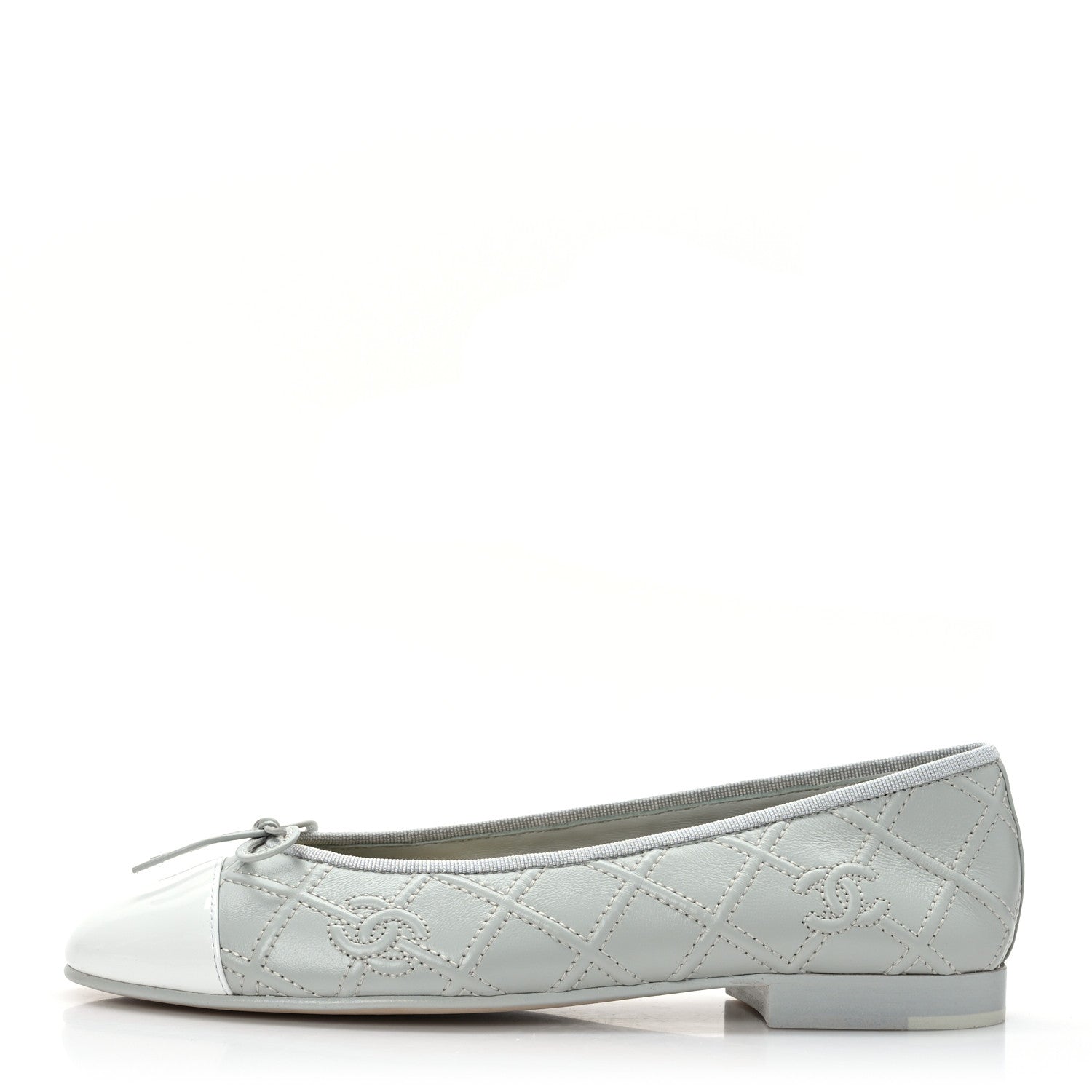 Chanel Lambskin Patent Double Stitched CC Cap Toe Ballerina Flats 37.5 Grey 1 of 8