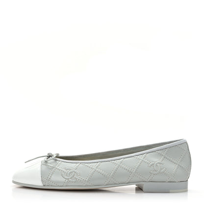 Chanel Lambskin Patent Double Stitched CC Cap Toe Ballerina Flats 37.5 Grey 1 of 8