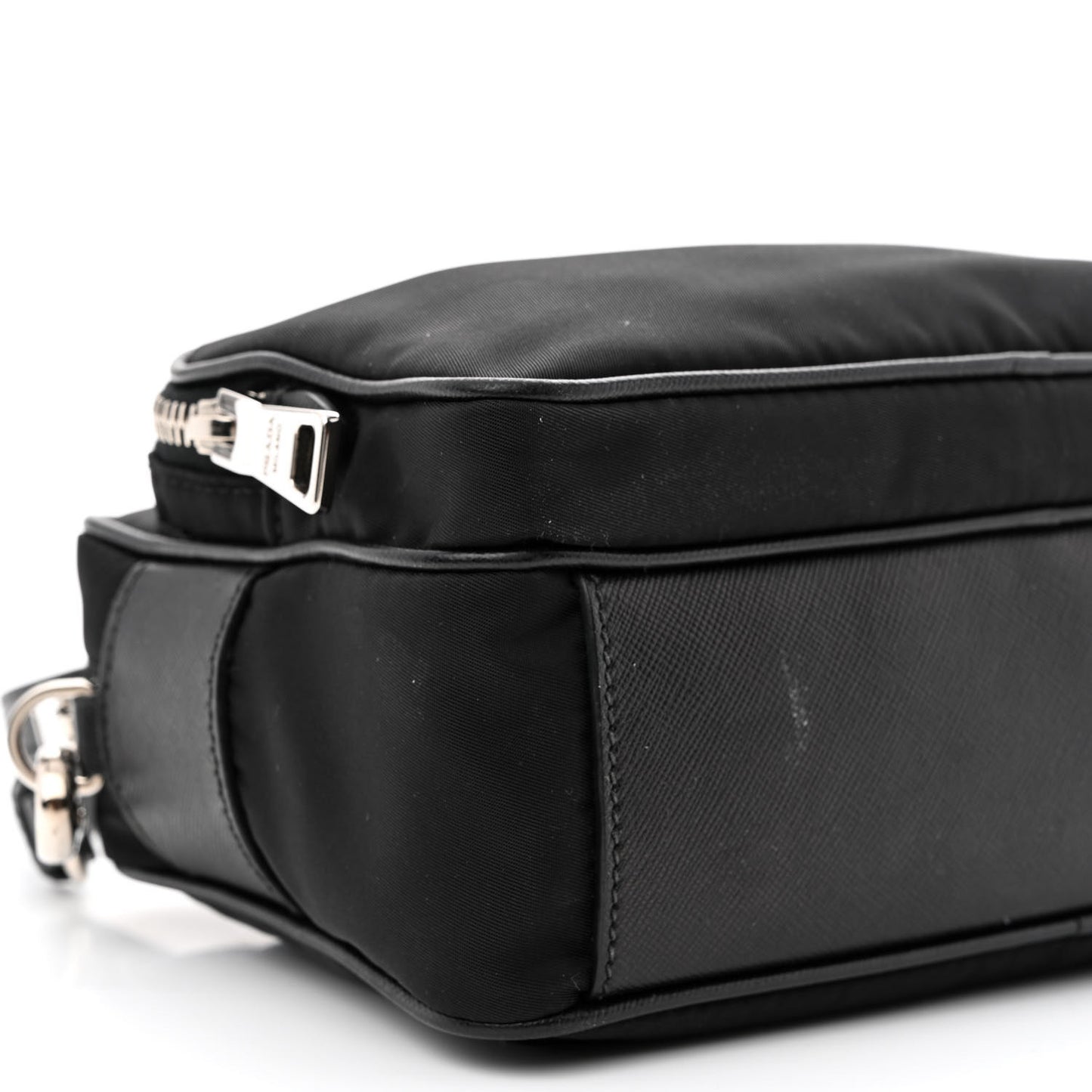 Nylon Saffiano Vela Double Zip Crossbody Bag Black