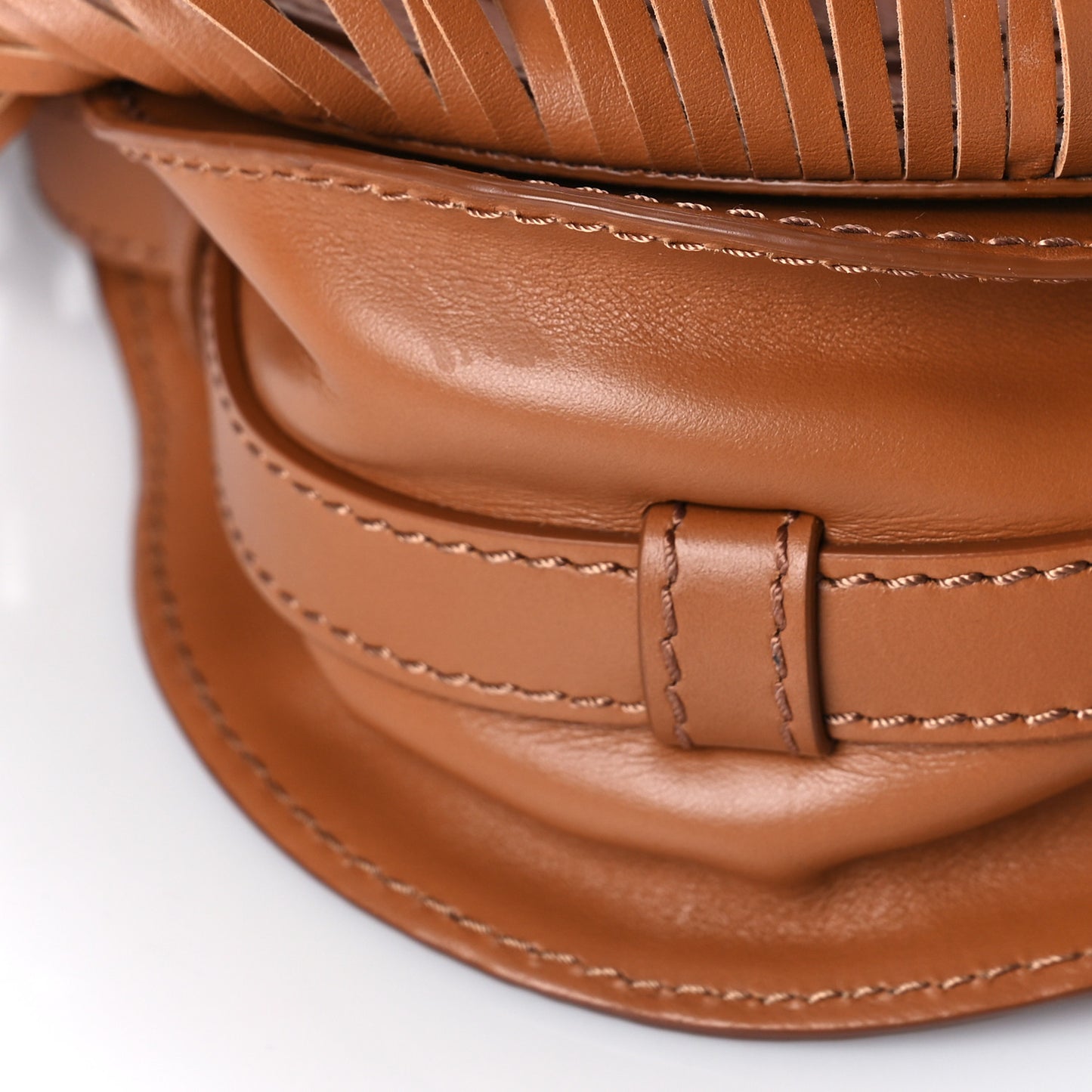 Calfskin Mini Marcie Round Fringe Crossbody Bag Tan