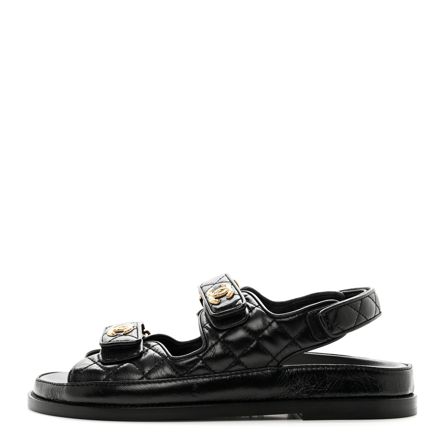 Chanel Lambskin Velcro Dad Sandals 38.5 Black 1 of 9