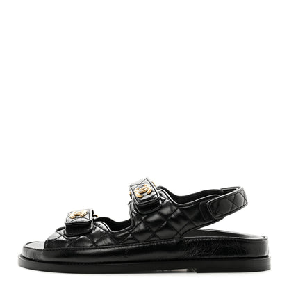 Chanel Lambskin Velcro Dad Sandals 38.5 Black 1 of 9