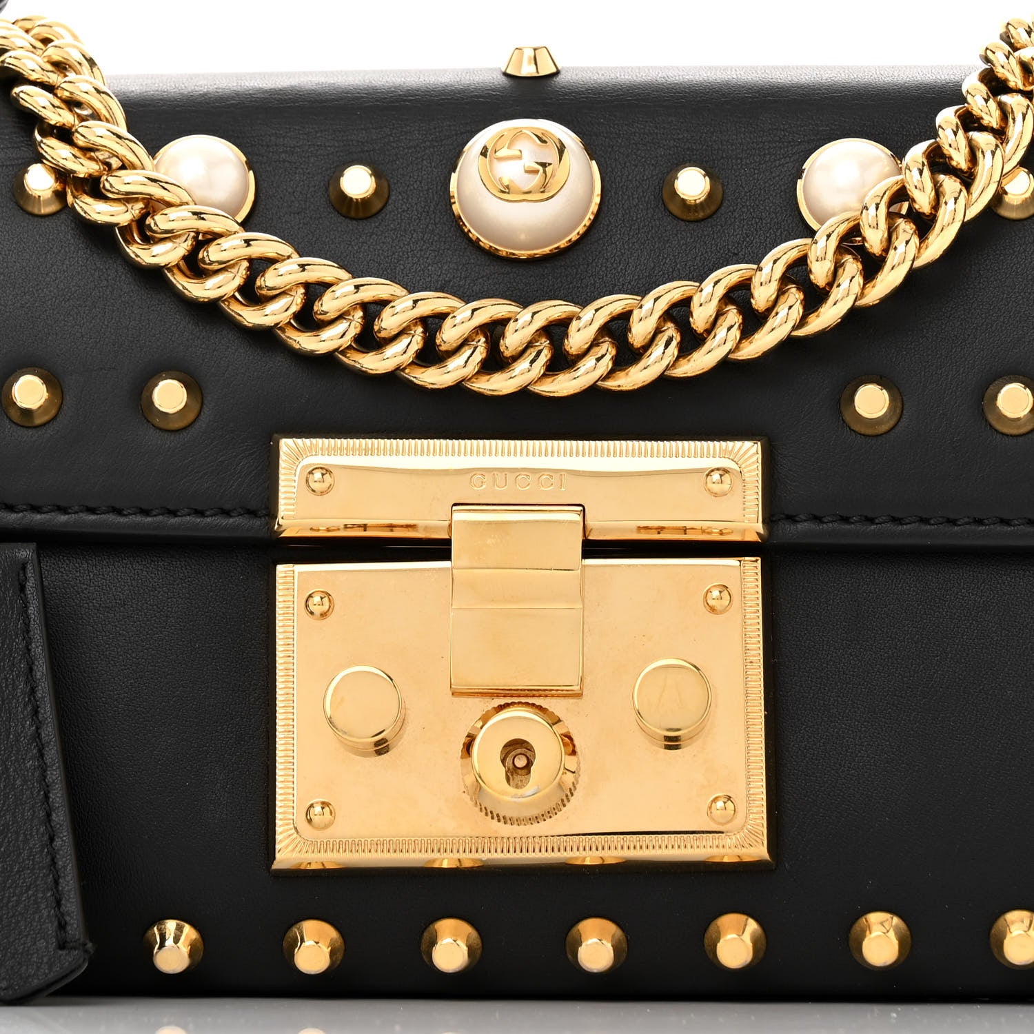 Gucci Calfskin Studded Small Padlock Shoulder Bag Black 8 of 12