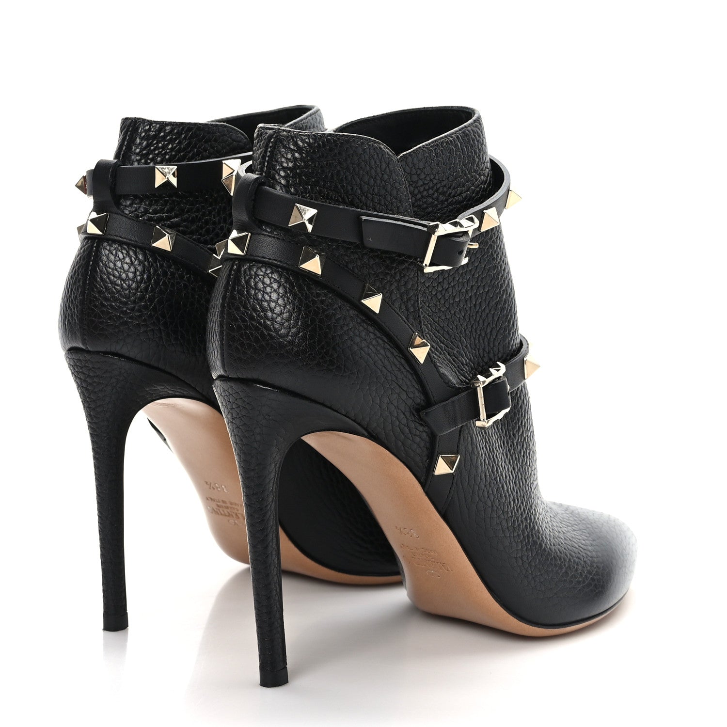 Valentino Garavani Grained Calfskin Rockstud Double Buckle 100mm Ankle Boots 38.5 Black 4 of 8