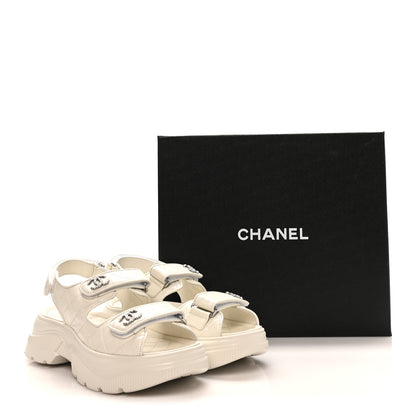 Chanel Shiny Calfskin Chain CC Velcro Dad Platform Sandals 39.5 White 8 of 9