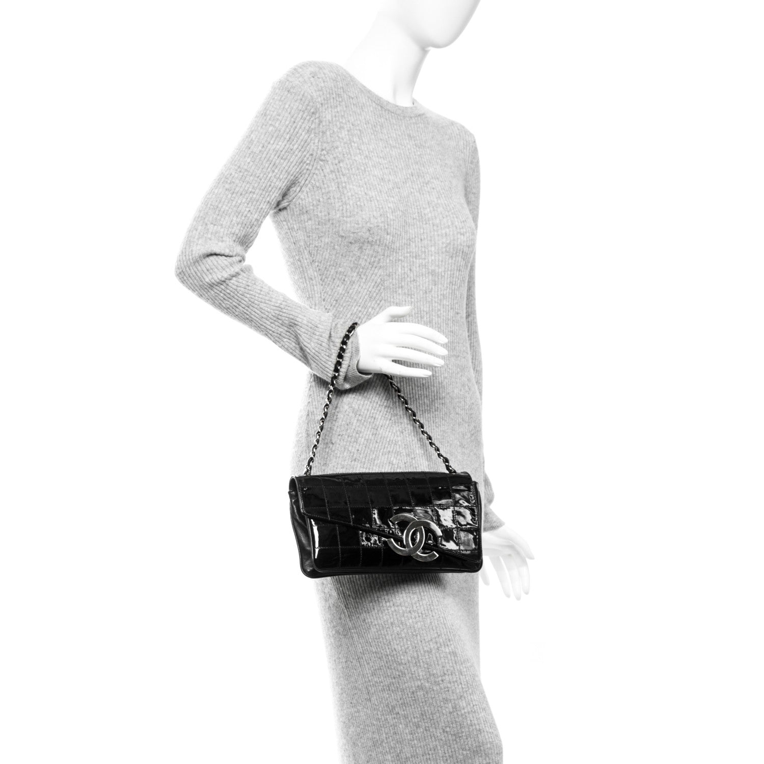 Chanel Patent Square Stitched CC Flap Clutch Black 2 of 7