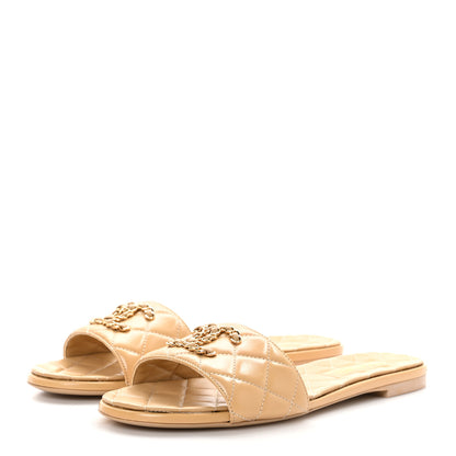 Chanel Shiny Goatskin CC Chain Mule Sandals 39 Beige 3 of 9