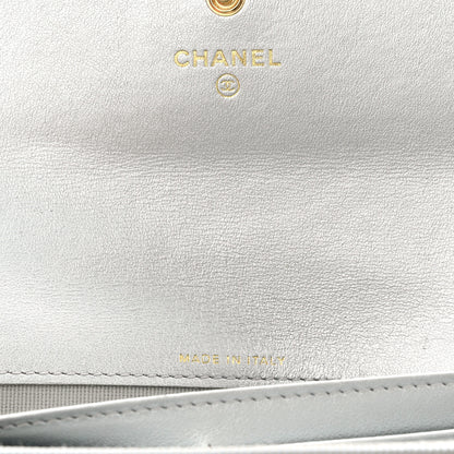 Chanel Metallic Lambskin Quilted Chanel 19 Flap Wallet Silver 6 of 7