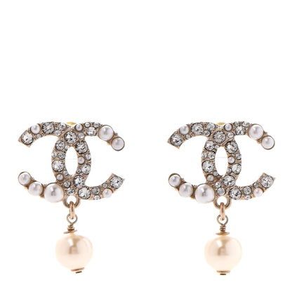 Chanel Crystal Pearl CC Drop Earrings Gold 1 of 4