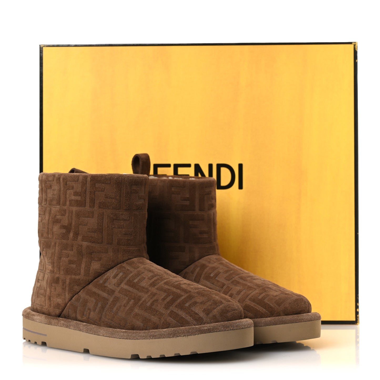 Suede Shearling FF Mens Afterski Boots 10 Tobacco Latte