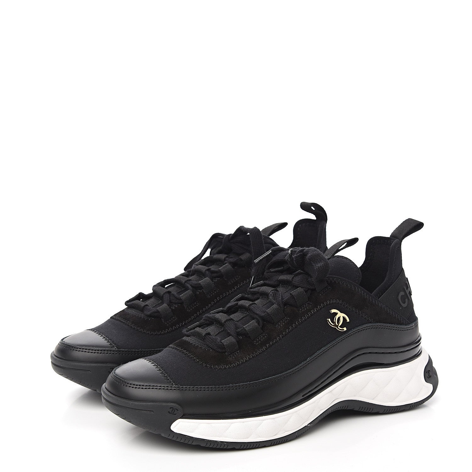 Chanel Velvet Calfskin Mixed Fibers CC Sneakers 39 Black 3 of 9