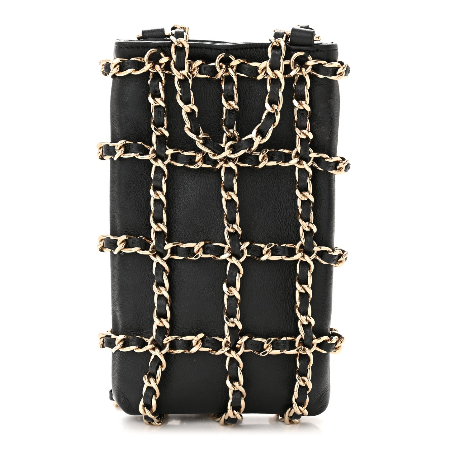 Lambskin Tech Me Out Clutch With Chain Black