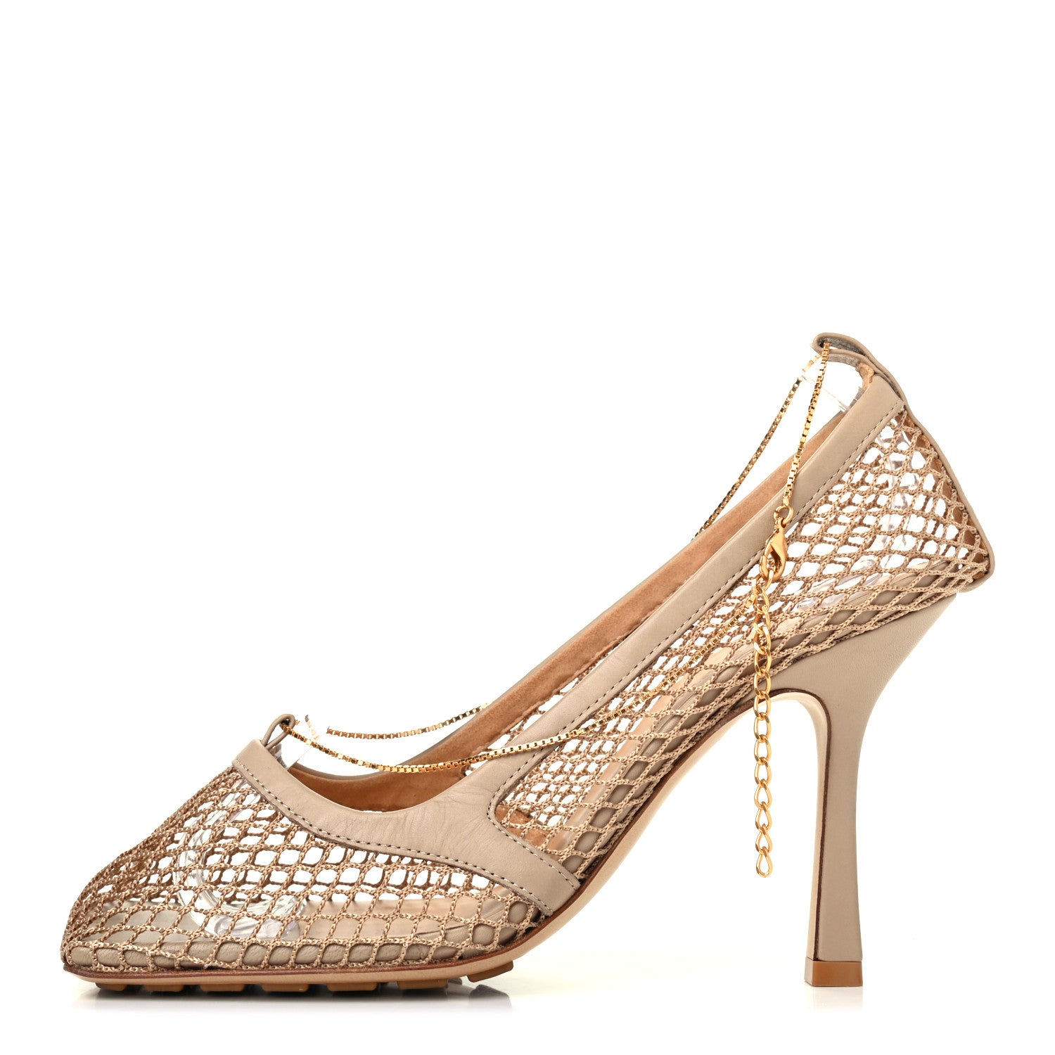 Bottega Veneta Mesh Calfskin Chain Stretch Pumps 37 Beige 1 of 4