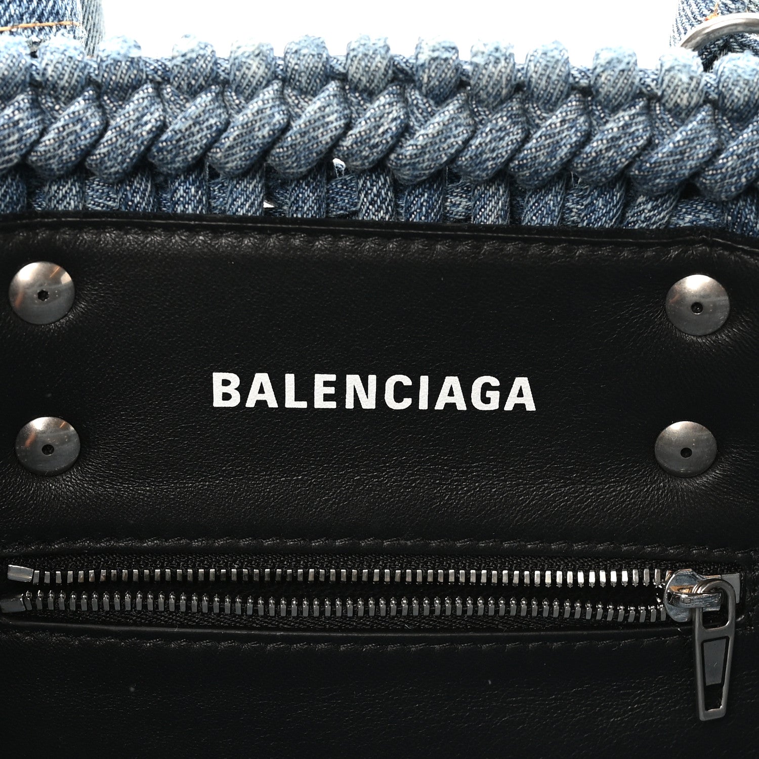 Balenciaga Washed Frayed Denim Braided XS Bistro Basket Blue