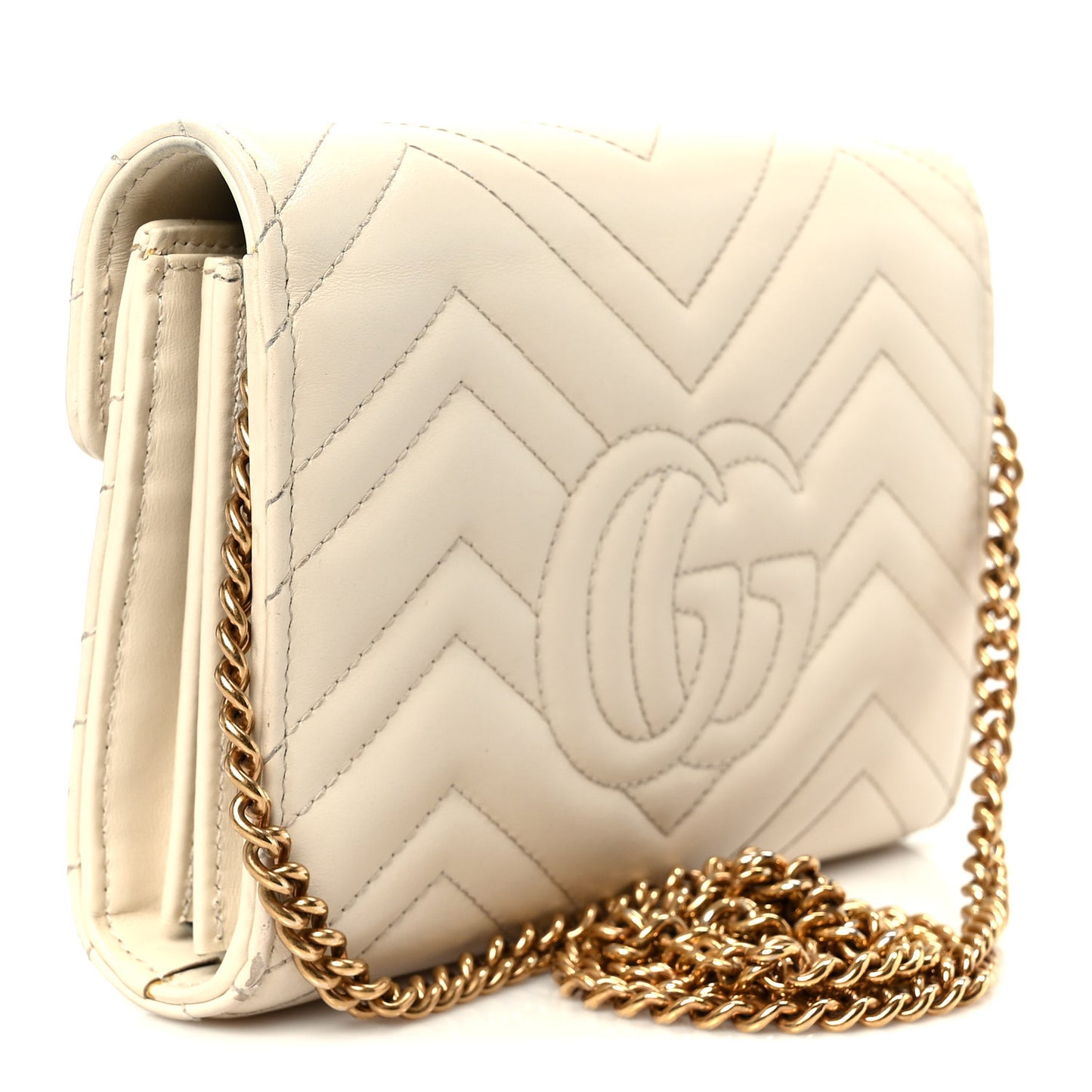 Calfskin Matelasse GG Marmont Chain Wallet Mystic White