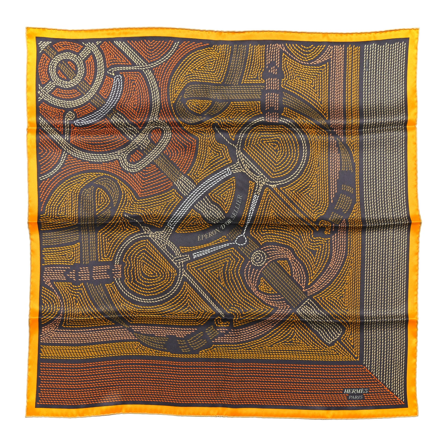 Silk Eperon D'Or Sellier Scarf 70 Taupe Jaune Bronze