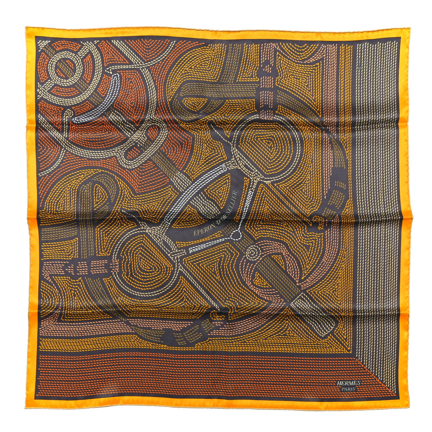Hermes Silk Eperon D'Or Sellier Scarf 70 Taupe Jaune Bronze 1 of 5
