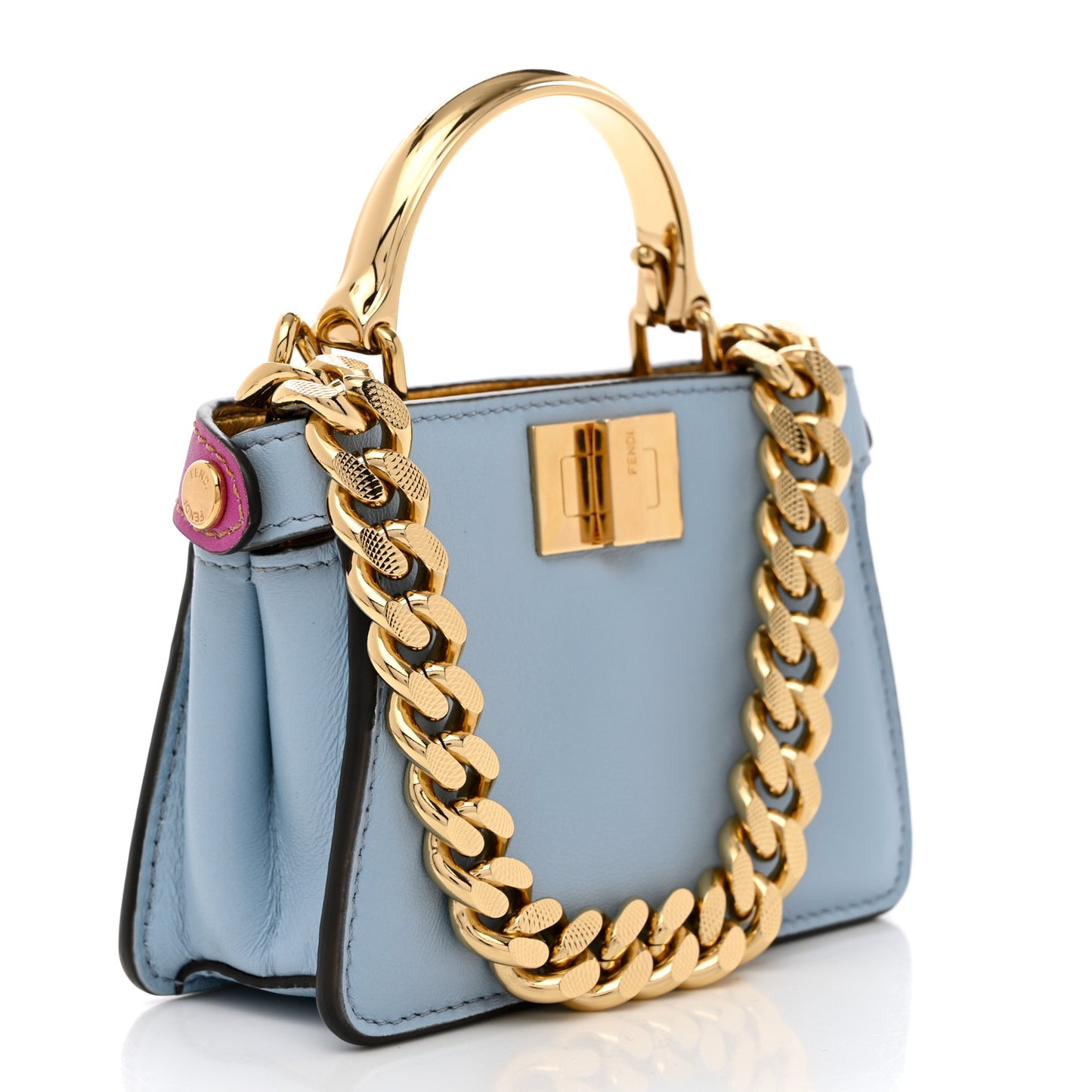 Nappa Rainbow Inlay Nano Peekaboo Maxi Handle Satchel Azzurro Baby Multicolor