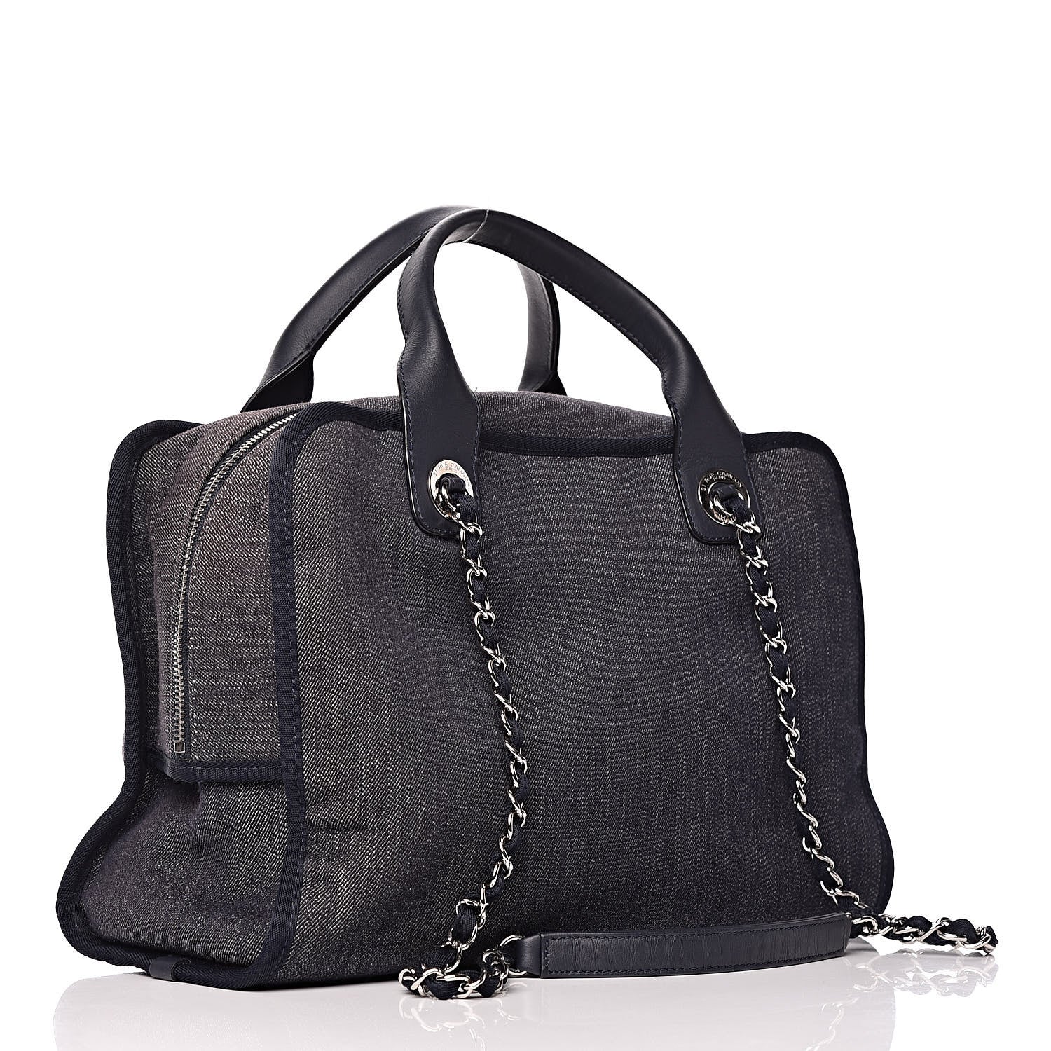 Chanel Denim Deauville Bowling Bag Dark Blue 3 of 9
