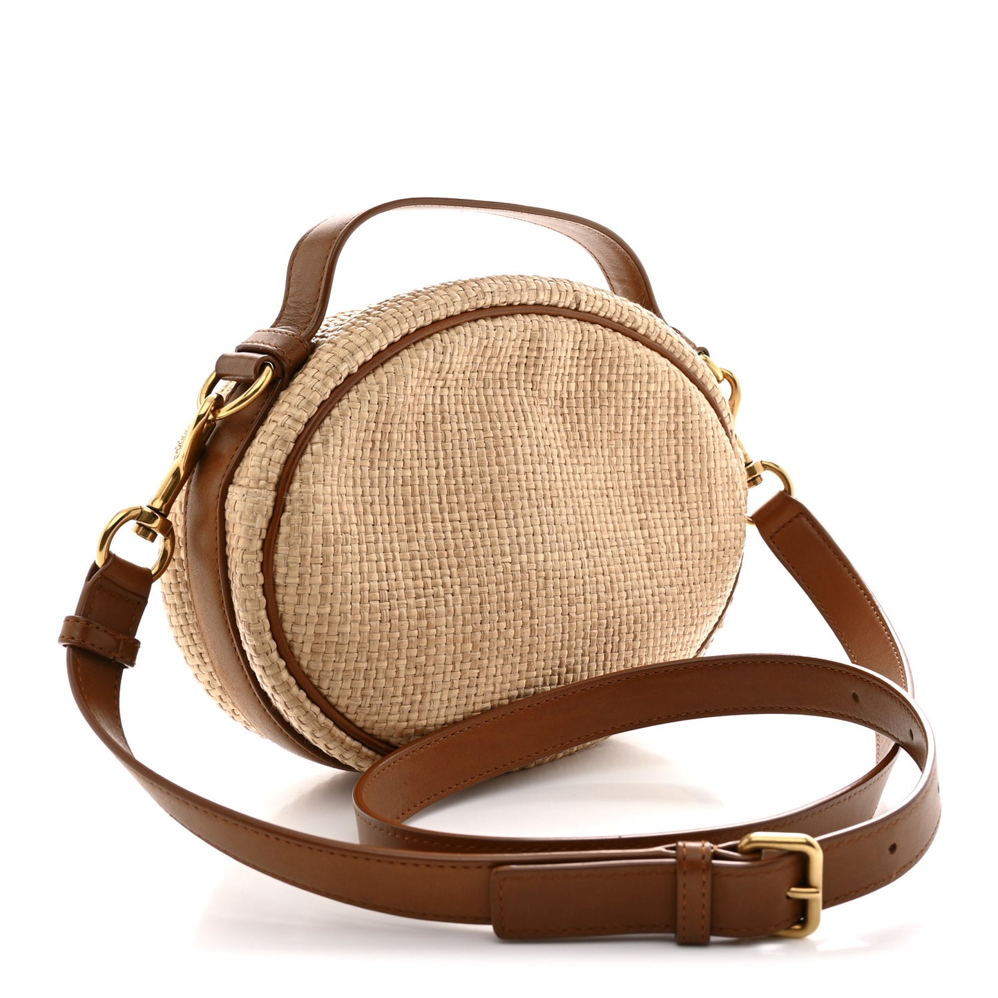 Raffia Calfskin Round Camera Bag Golden Ecru Brick