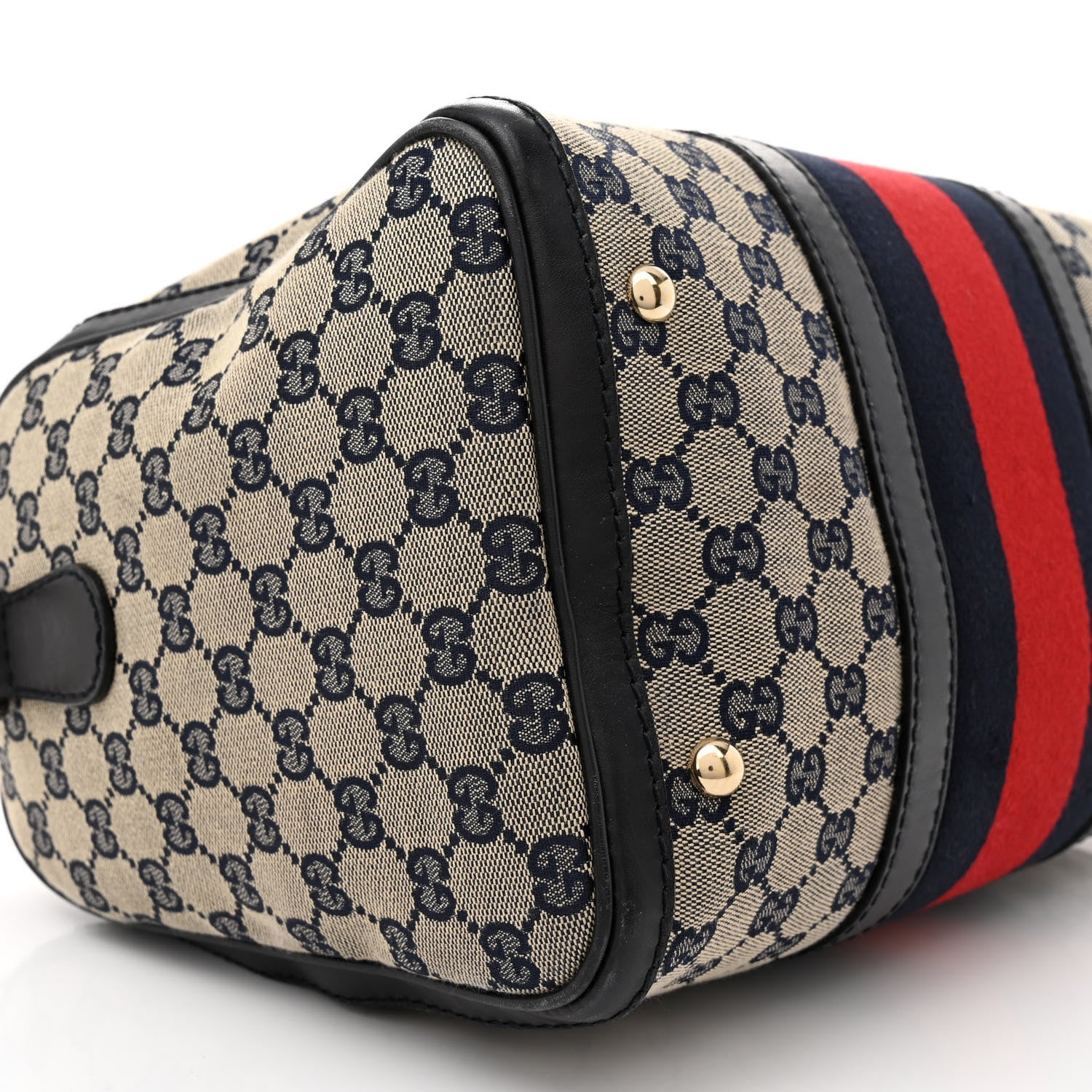 Gucci Monogram Selleria Calfskin Vintage Web Medium Boston Beige Blue 9 of 13
