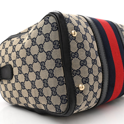 Gucci Monogram Selleria Calfskin Vintage Web Medium Boston Beige Blue 9 of 13