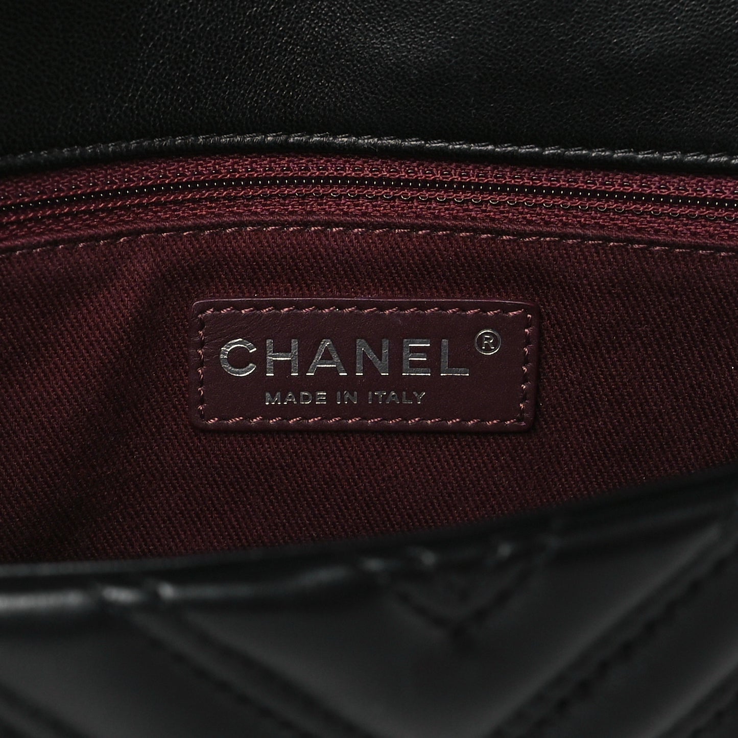 Lambskin Chevron Quilted Double Stitch Medium Single Flap Black