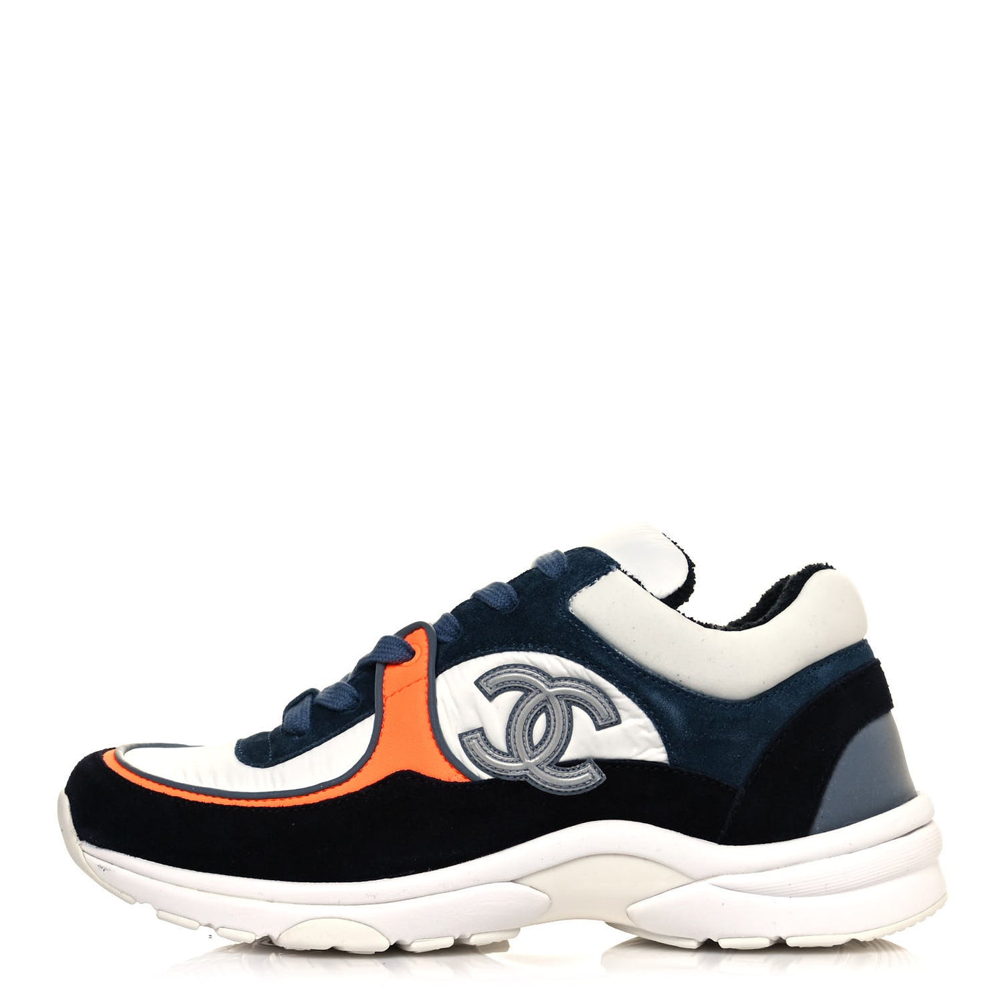 Nylon Calfskin Suede CC Womens Sneakers 35.5 Navy White Orange