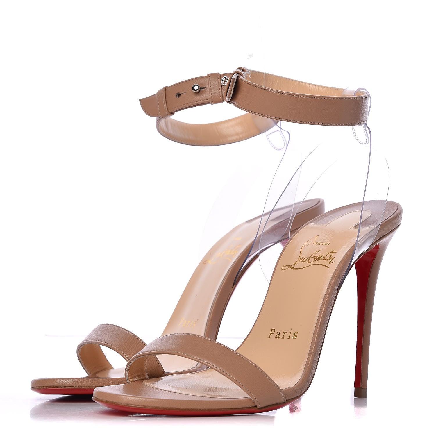 Christian Louboutin Shiny Nappa PVC Jonatina 100 Sandals 36 Nude 3 of 8