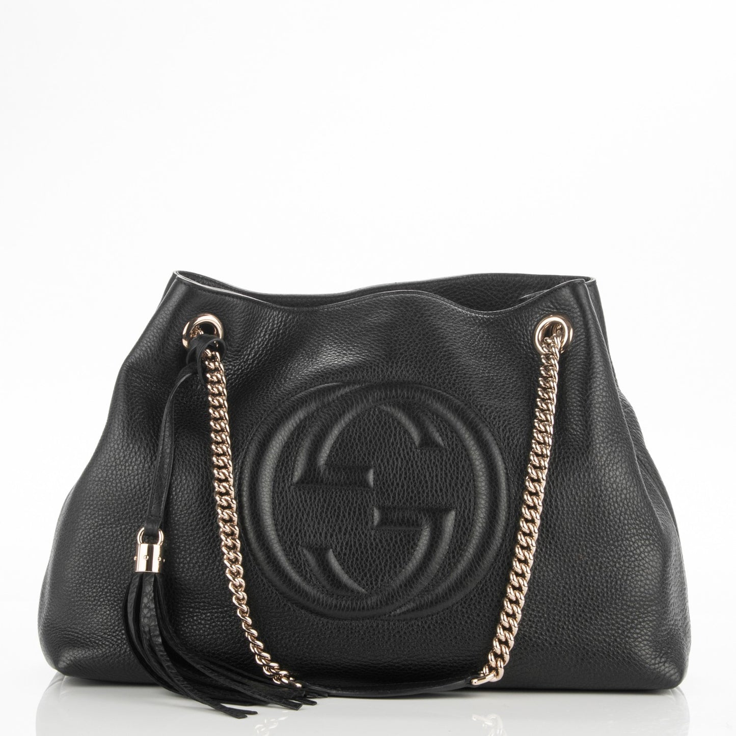 Pebbled Calfskin Medium Soho Chain Shoulder Bag Black