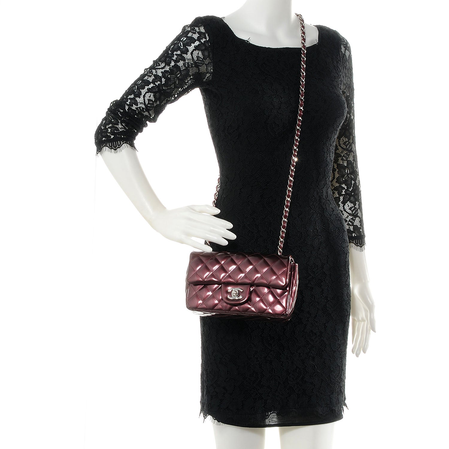 Chanel Striated Patent Quilted Mini Flap Burgundy 2 of 9