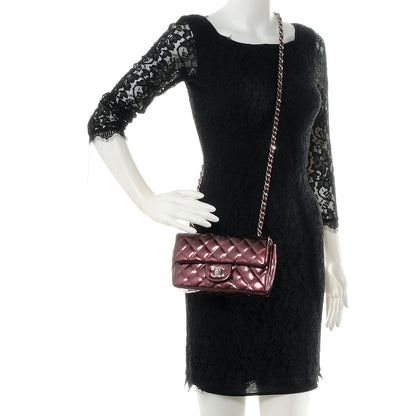 Chanel Striated Patent Quilted Mini Flap Burgundy 2 of 9