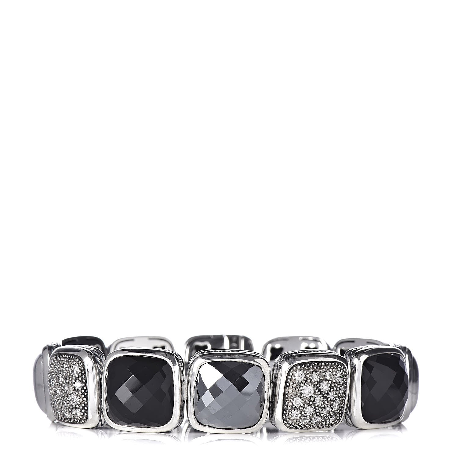 David Yurman Sterling Silver Diamond Hematite Black Onyx Chiclet One Row Bracelet 1 of 4