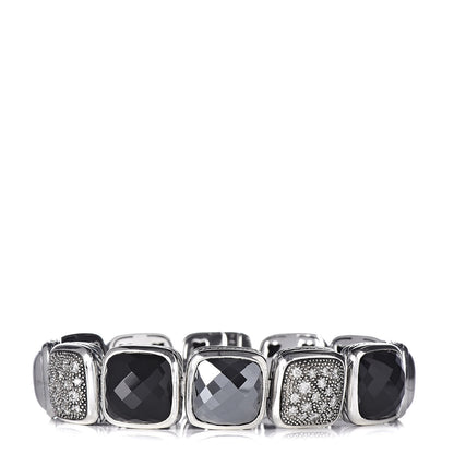 David Yurman Sterling Silver Diamond Hematite Black Onyx Chiclet One Row Bracelet 1 of 4