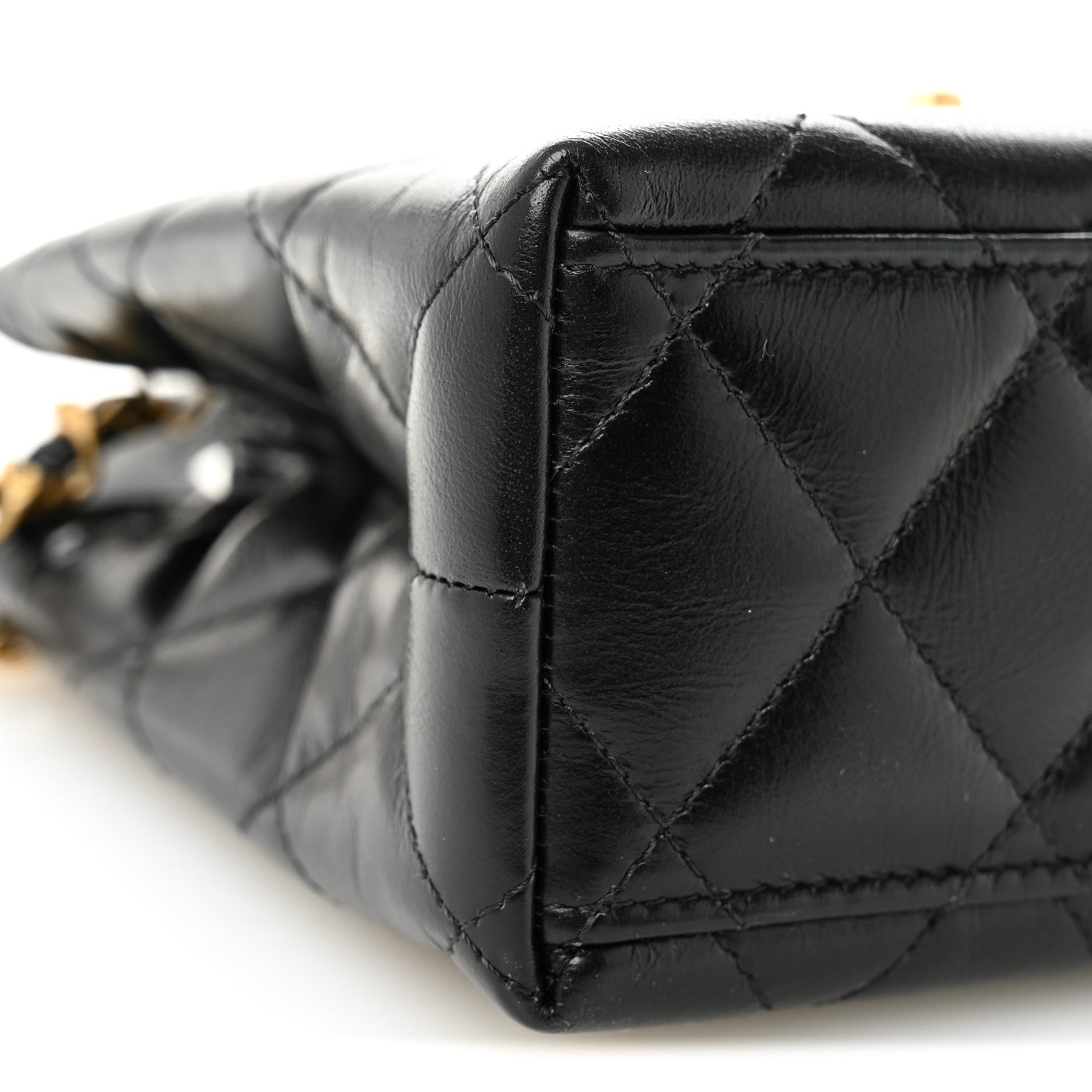 Chanel Shiny Aged Calfskin Quilted Nano Kelly Shopper Black 9 of 10