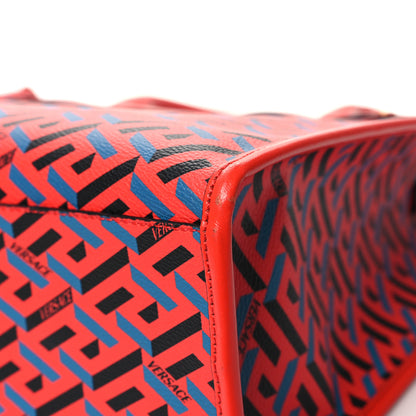 Versace Coated Canvas Calfskin La Greca Signature Tote Bag Blue Red 9 of 11