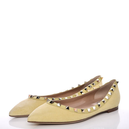 Valentino Garavani Suede Rockstud Ballerina Flats 37 Light Yellow 3 of 10