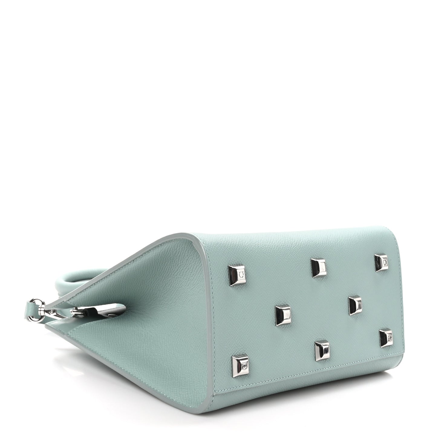 Hammered Calfskin Small The Studio Box Bag Aqua Green