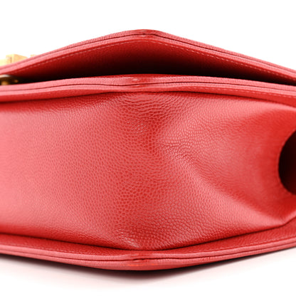 Chanel Caviar Chevron Quilted Medium Boy Flap Red 10 of 12