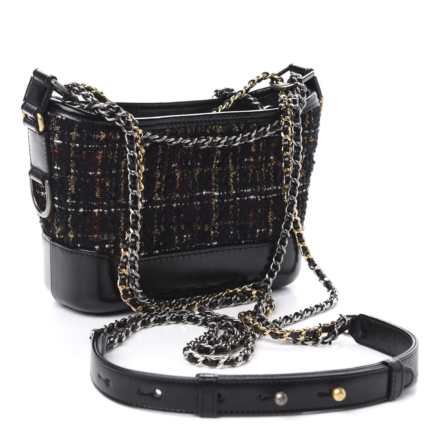 Tweed Calfskin Small Gabrielle Hobo Black Gold Red Ecru