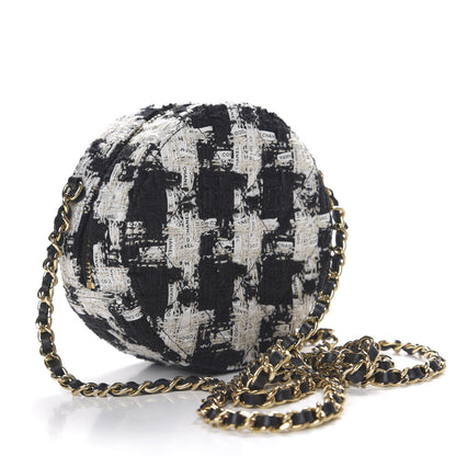 Chanel Tweed Quilted Round Clutch With Chain Black Ecru White 2 of 9