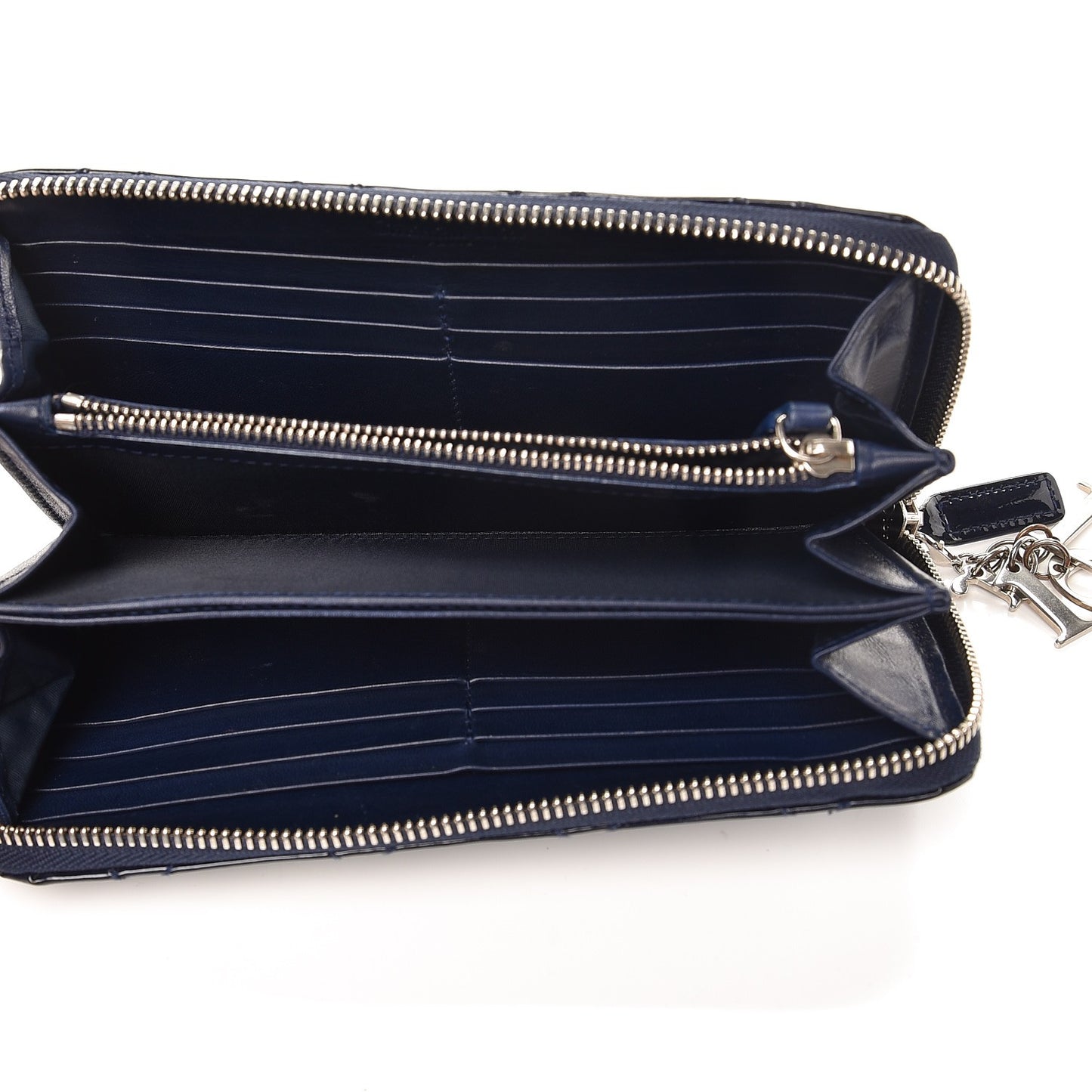 Patent Cannage Lady Dior Continental Zip Wallet Blue